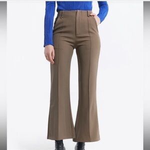 Lattelier Women’s High Waisted Pleated Flare Pants in Tan Khaki Large NWT